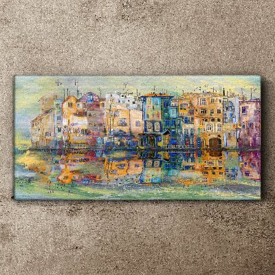 Tableau sur toile Une ville colorée au bord de l'eau