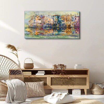 Tableau sur toile Une ville colorée au bord de l'eau