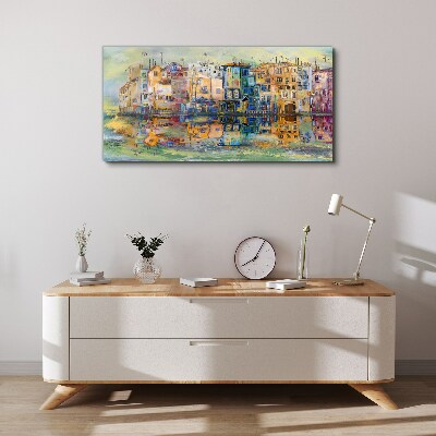 Tableau sur toile Une ville colorée au bord de l'eau