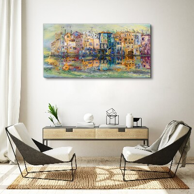 Tableau sur toile Une ville colorée au bord de l'eau