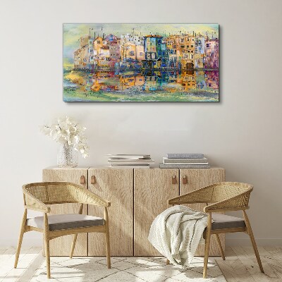 Tableau sur toile Une ville colorée au bord de l'eau