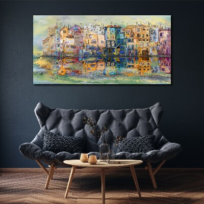 Tableau sur toile Une ville colorée au bord de l'eau