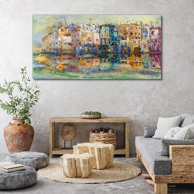 Tableau sur toile Une ville colorée au bord de l'eau