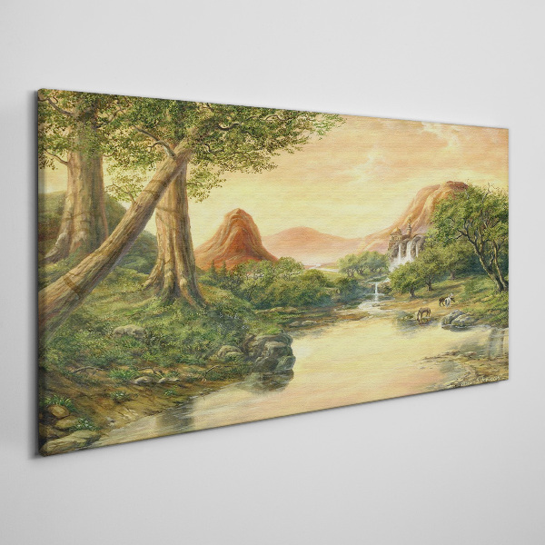 Tableau sur toile Un paysage paisible avec une rivière et des arbres