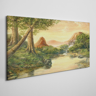 Tableau sur toile Un paysage paisible avec une rivière et des arbres