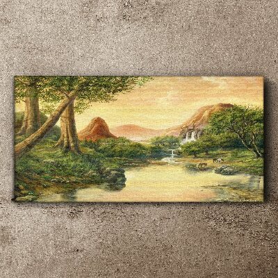 Tableau sur toile Un paysage paisible avec une rivière et des arbres