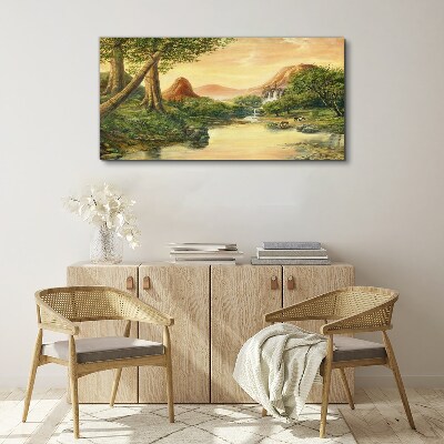 Tableau sur toile Un paysage paisible avec une rivière et des arbres