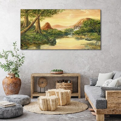 Tableau sur toile Un paysage paisible avec une rivière et des arbres