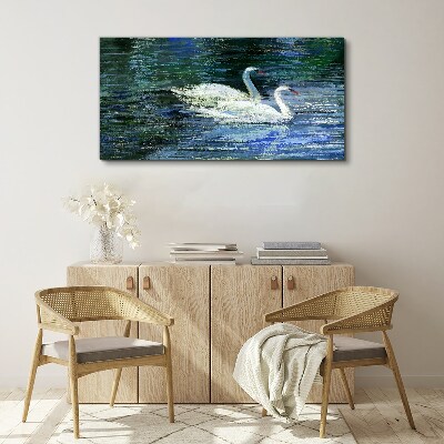 Tableau toile imprimée Eau calme avec des cygnes