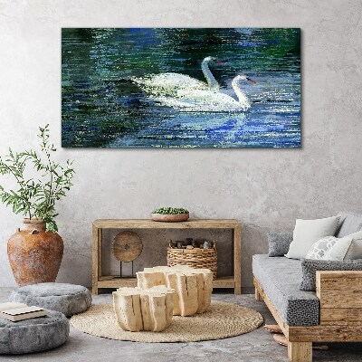 Tableau toile imprimée Eau calme avec des cygnes
