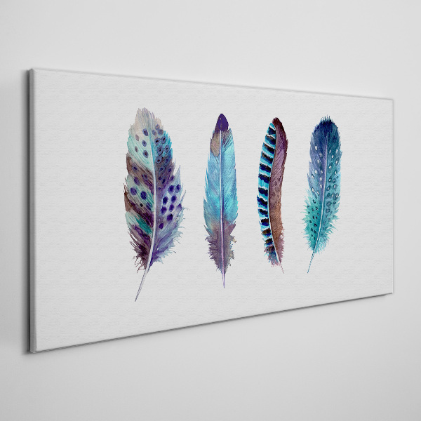 Tableau sur toile Plumes colorées sur fond blanc