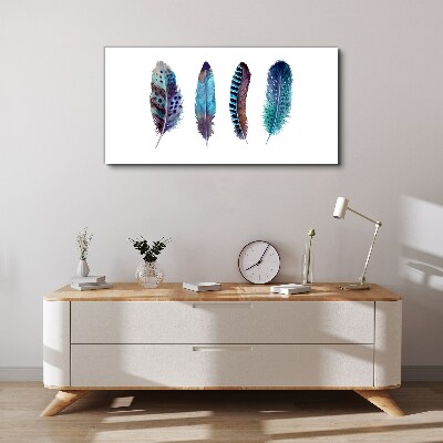 Tableau sur toile Plumes colorées sur fond blanc