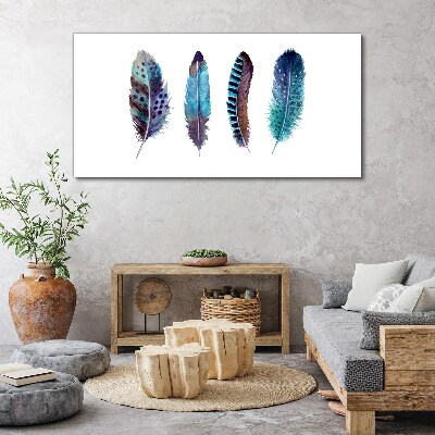 Tableau sur toile Plumes colorées sur fond blanc