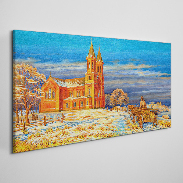 Tableau imprimé sur toile Paysage d'hiver avec une église