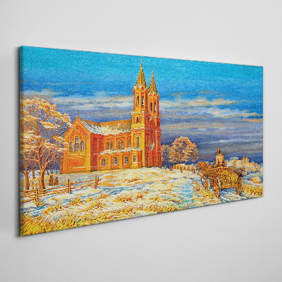 Tableau imprimé sur toile Paysage d'hiver avec une église
