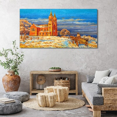 Tableau imprimé sur toile Paysage d'hiver avec une église