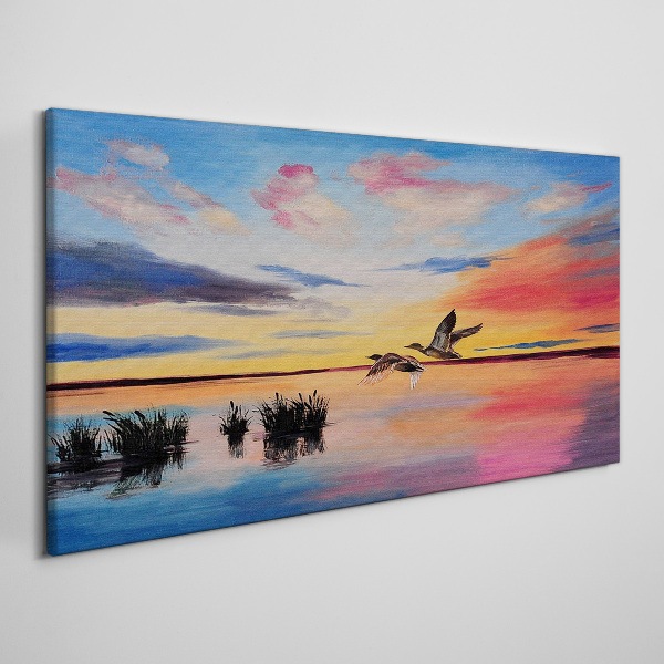 Tableau toile imprimée Coucher de soleil sur le lac