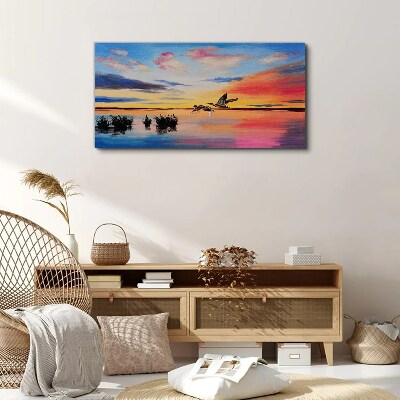 Tableau toile imprimée Coucher de soleil sur le lac