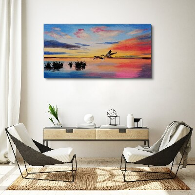 Tableau toile imprimée Coucher de soleil sur le lac