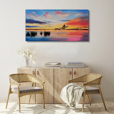 Tableau toile imprimée Coucher de soleil sur le lac