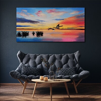 Tableau toile imprimée Coucher de soleil sur le lac