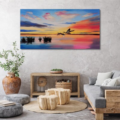 Tableau toile imprimée Coucher de soleil sur le lac