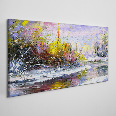 Tableau toile imprimée Paysage d'hiver avec une rivière