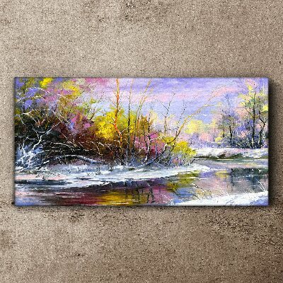 Tableau toile imprimée Paysage d'hiver avec une rivière