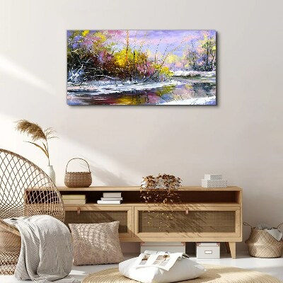 Tableau toile imprimée Paysage d'hiver avec une rivière