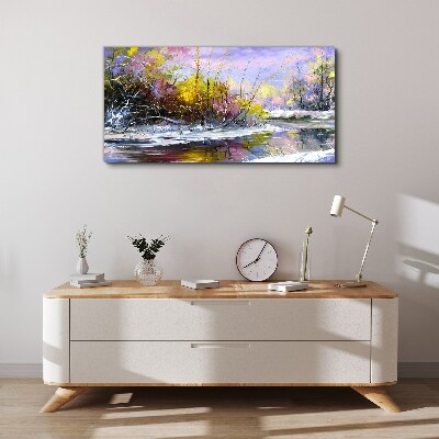 Tableau toile imprimée Paysage d'hiver avec une rivière