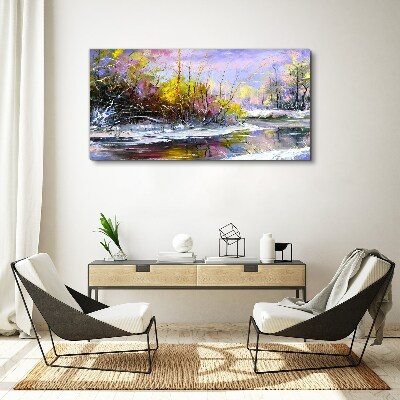 Tableau toile imprimée Paysage d'hiver avec une rivière