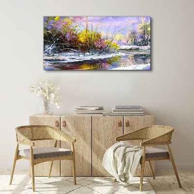 Tableau toile imprimée Paysage d'hiver avec une rivière