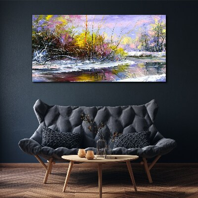 Tableau toile imprimée Paysage d'hiver avec une rivière