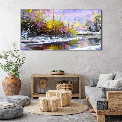Tableau toile imprimée Paysage d'hiver avec une rivière