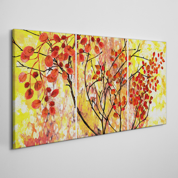 Tableau imprimé sur toile Feuilles d'automne sur fond jaune