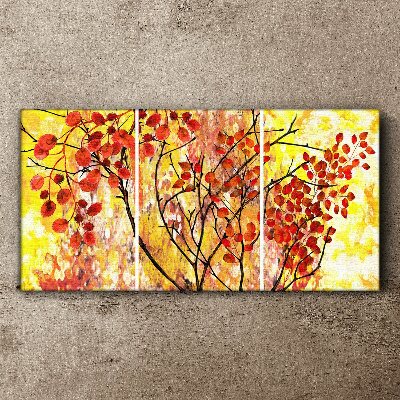 Tableau imprimé sur toile Feuilles d'automne sur fond jaune