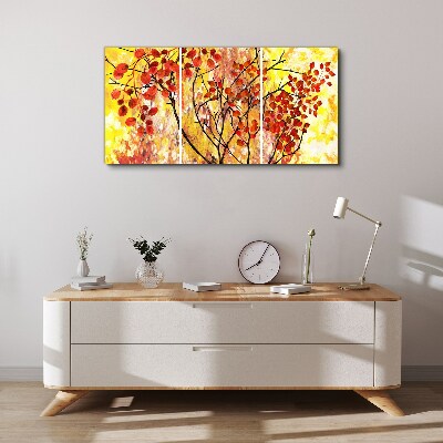 Tableau imprimé sur toile Feuilles d'automne sur fond jaune