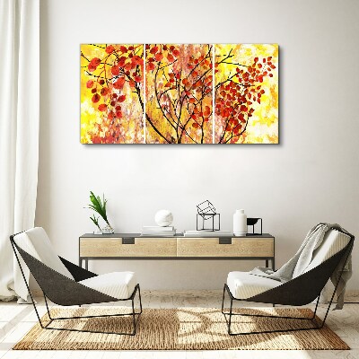Tableau imprimé sur toile Feuilles d'automne sur fond jaune
