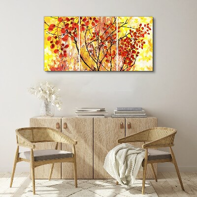 Tableau imprimé sur toile Feuilles d'automne sur fond jaune
