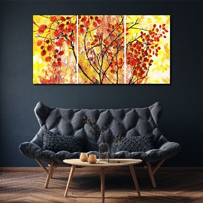 Tableau imprimé sur toile Feuilles d'automne sur fond jaune