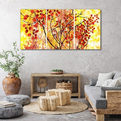 Tableau imprimé sur toile Feuilles d'automne sur fond jaune