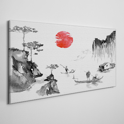 Tableau toile imprimée Un paysage paisible avec un coucher de soleil