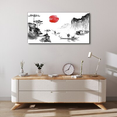 Tableau toile imprimée Un paysage paisible avec un coucher de soleil
