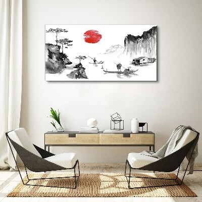 Tableau toile imprimée Un paysage paisible avec un coucher de soleil