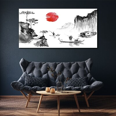 Tableau toile imprimée Un paysage paisible avec un coucher de soleil