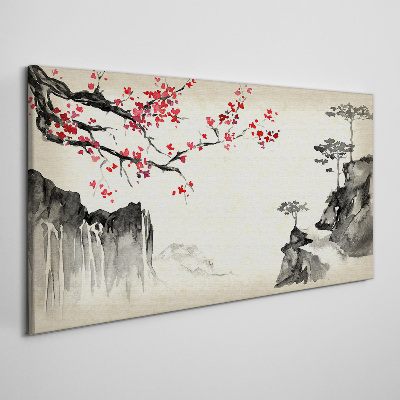 Tableau toile imprimée Paysage avec des branches fleuries