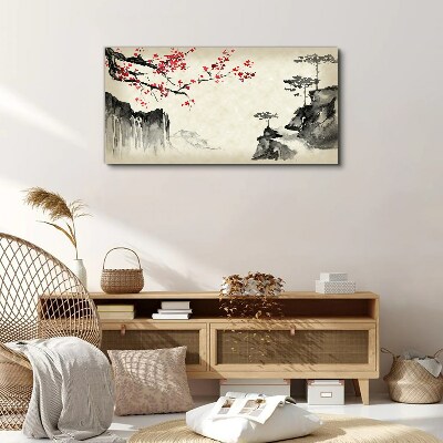 Tableau toile imprimée Paysage avec des branches fleuries