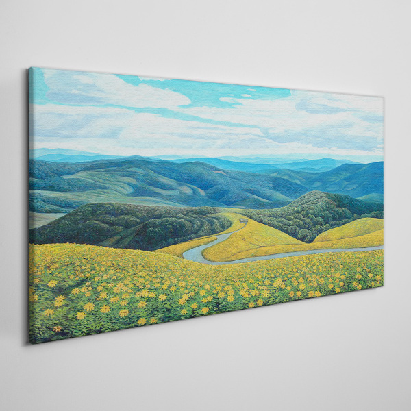 Tableau toile imprimée Paysage en fleurs jaunes
