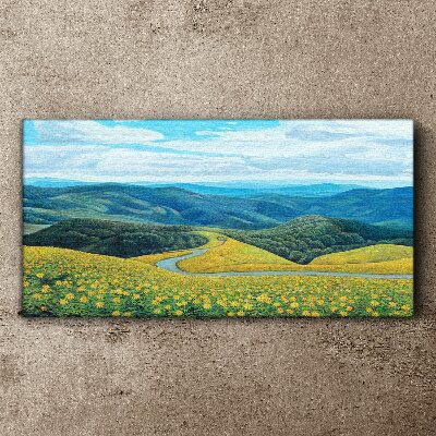 Tableau toile imprimée Paysage en fleurs jaunes