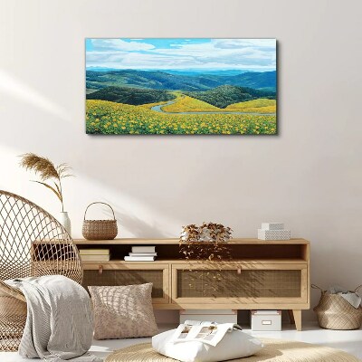 Tableau toile imprimée Paysage en fleurs jaunes